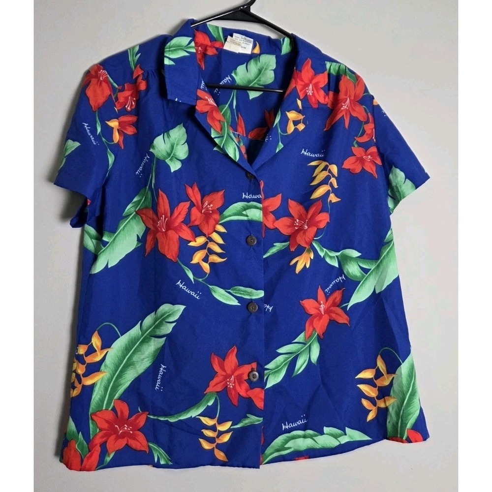 Vintage Kole Kole Hawaiian‎ Shirt Size XL Blue Red Green Floral